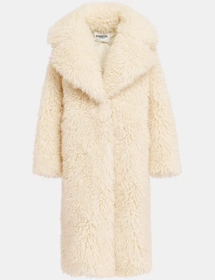 Cappotto oversize in shearling ecologico écru