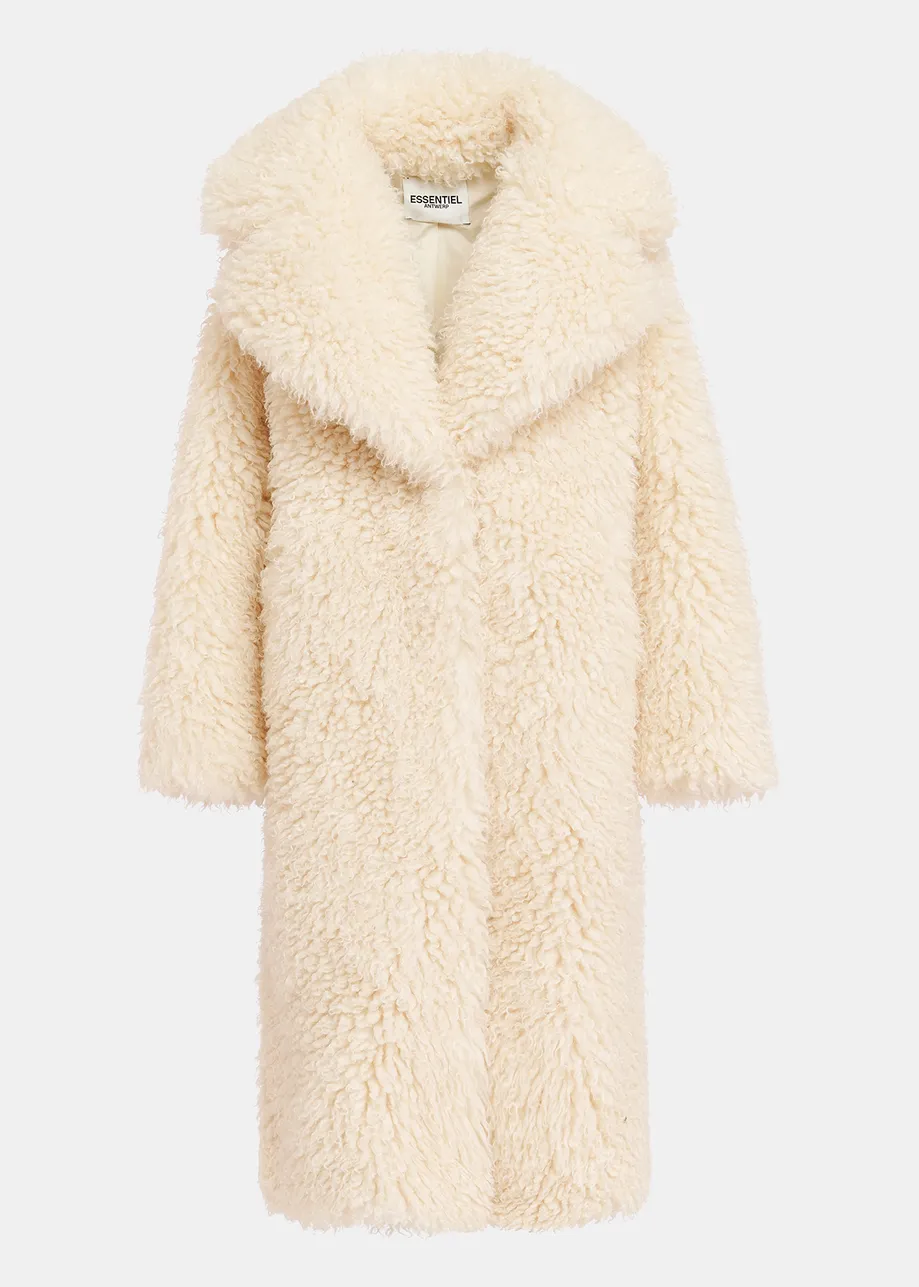 Ecru oversized faux shearling coat