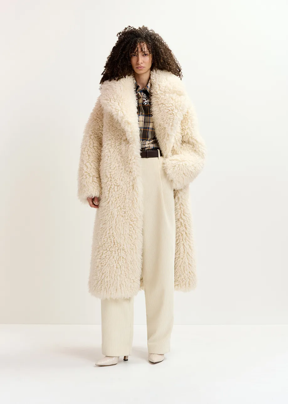 Manteau écru oversize en faux shearling