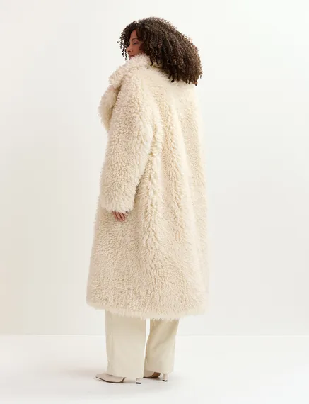 Manteau écru oversize en faux shearling