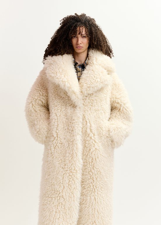 Ecru oversized faux shearling coat