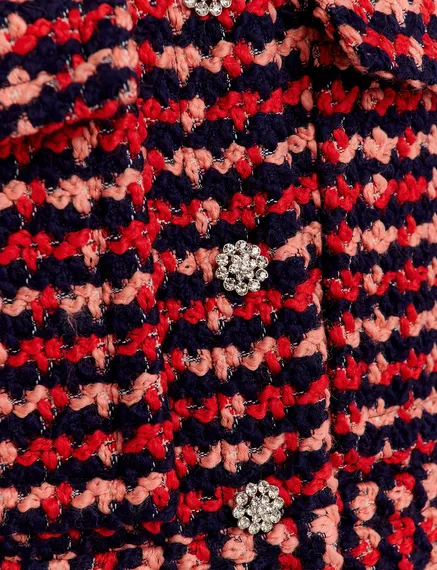 Tweedjacke aus Wollmischgewebe in Marineblau, Rot und Pfirsich