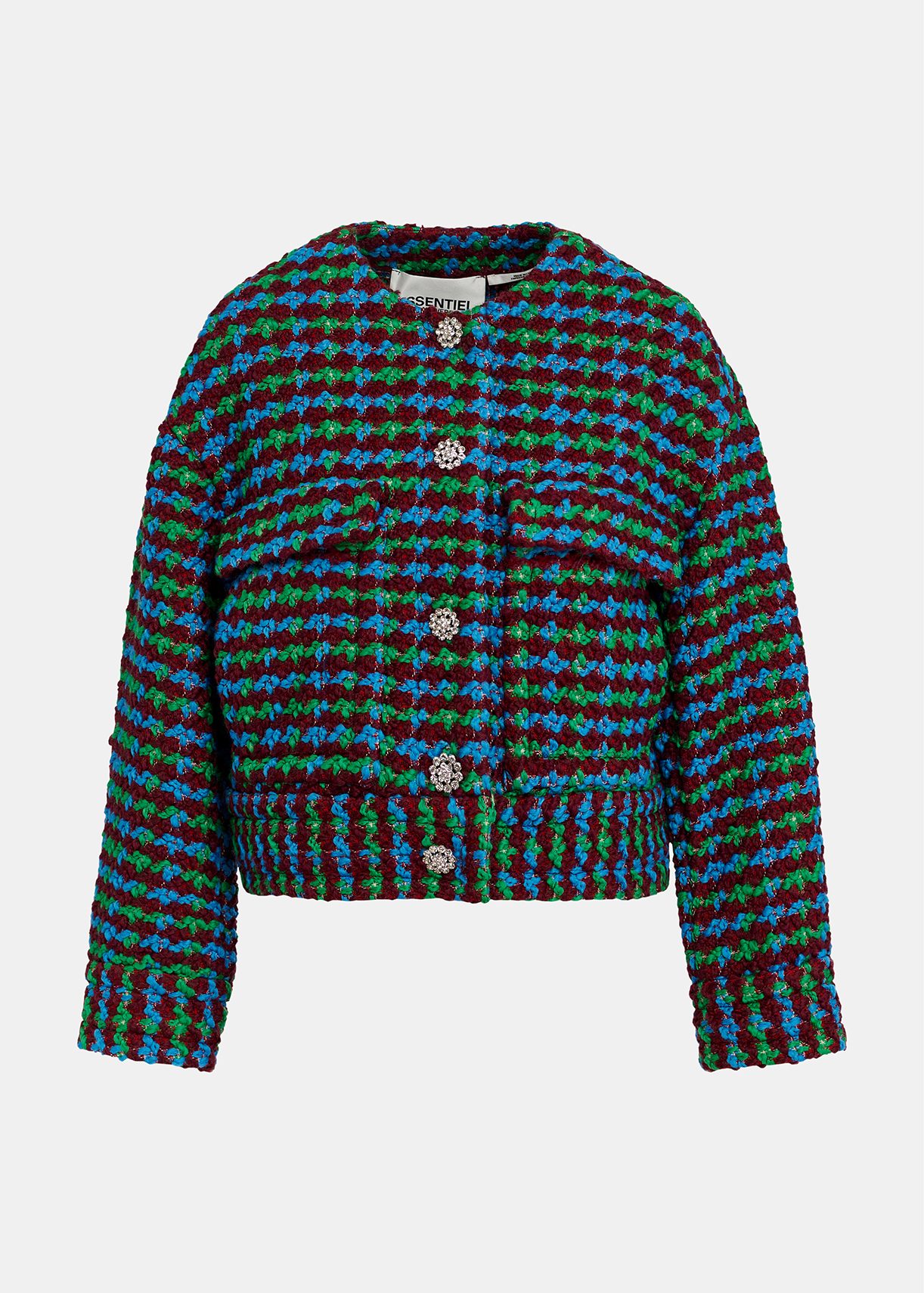 Veste en tweed de laine mélangée bordeaux, bleue et verte