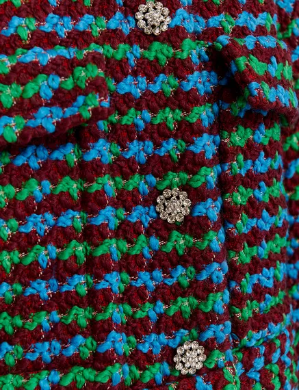 Tweedjacke aus Wollmischgewebe in Weinrot, Blau und Grün