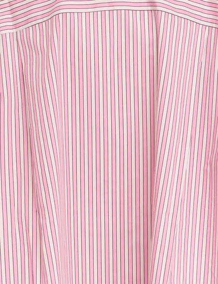 Pink and white striped cotton shirt with pussy bow