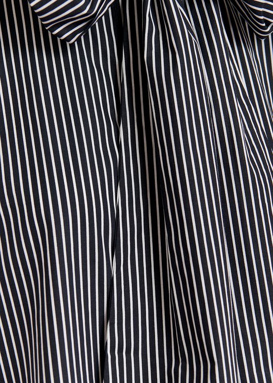 Black and white striped cotton shirt with pussy bow