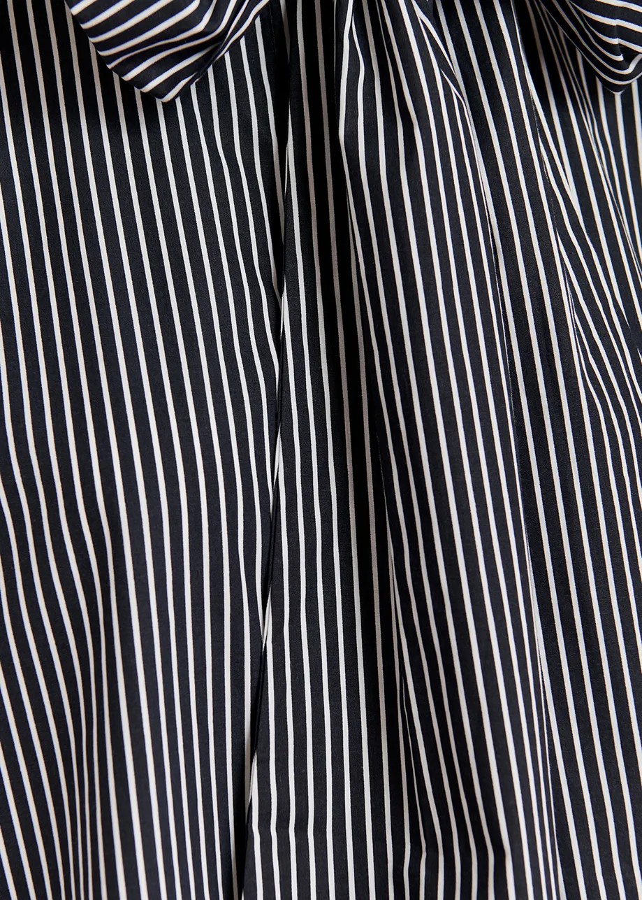 Camisa de algodón a rayas con lazo, blanco y negro