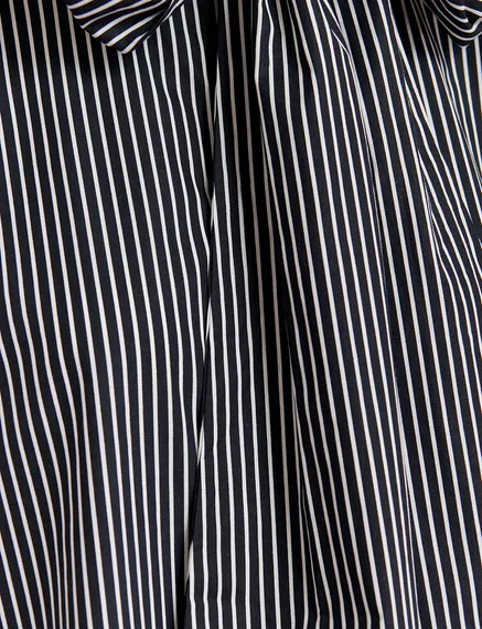 Black and white striped cotton shirt with pussy bow