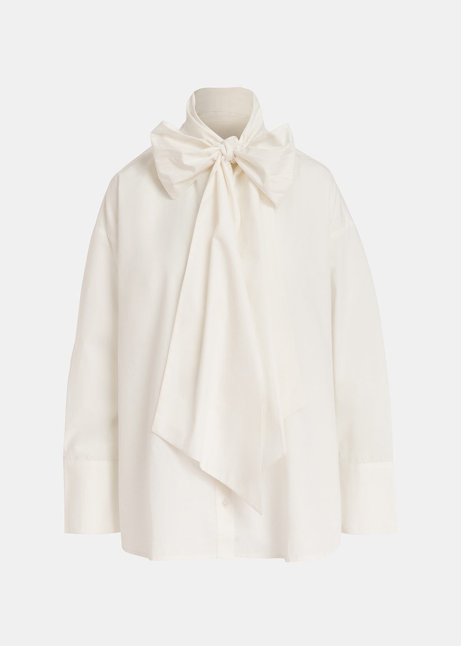 Chemise lavallière en coton blanc cassé