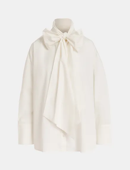 Chemise lavallière en coton blanc cassé