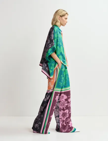 Multicolor printed wide-leg pants