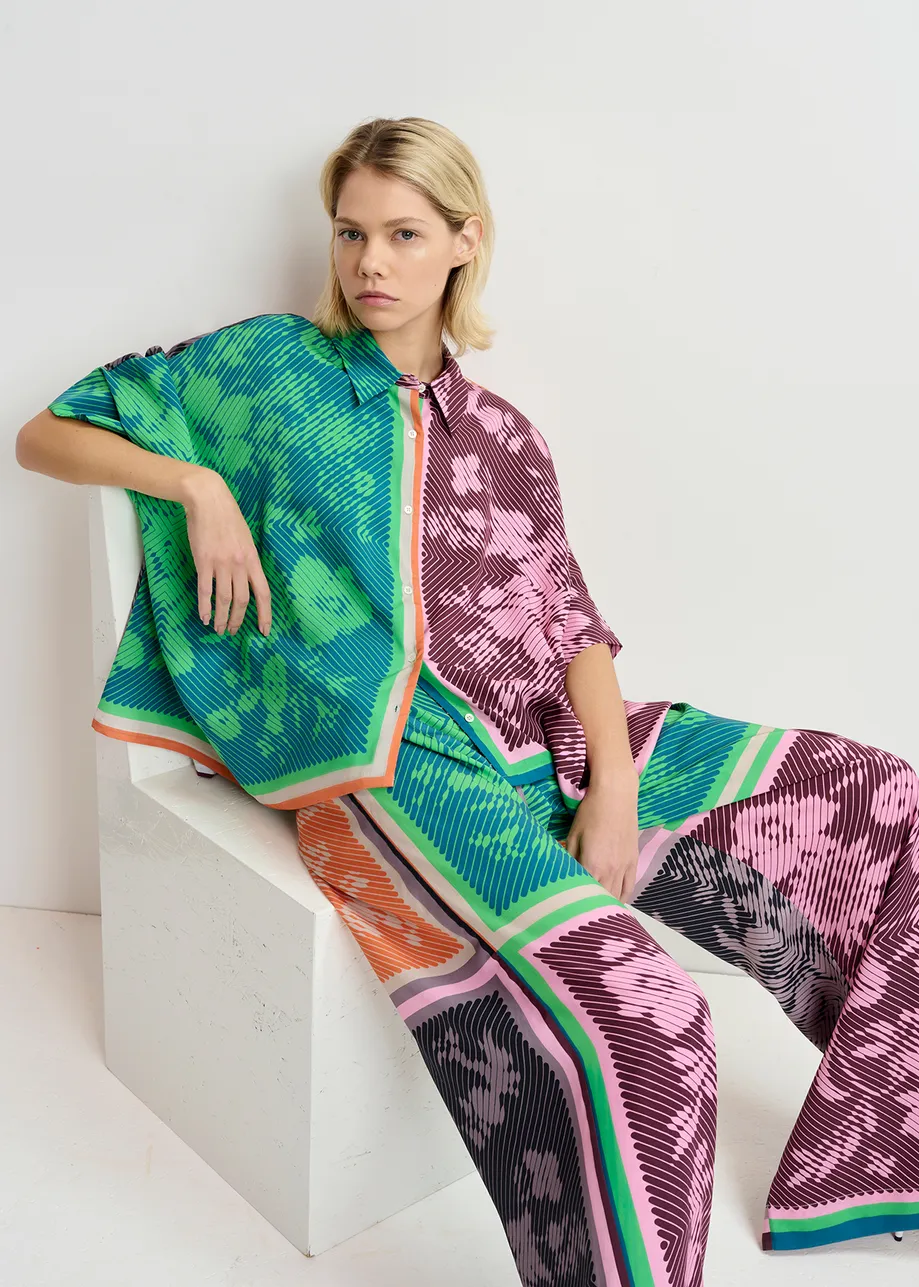 Multicolor printed wide-leg pants