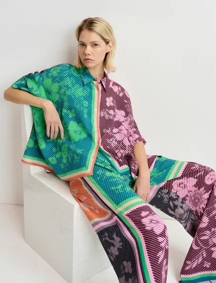 Multicolor printed wide-leg pants