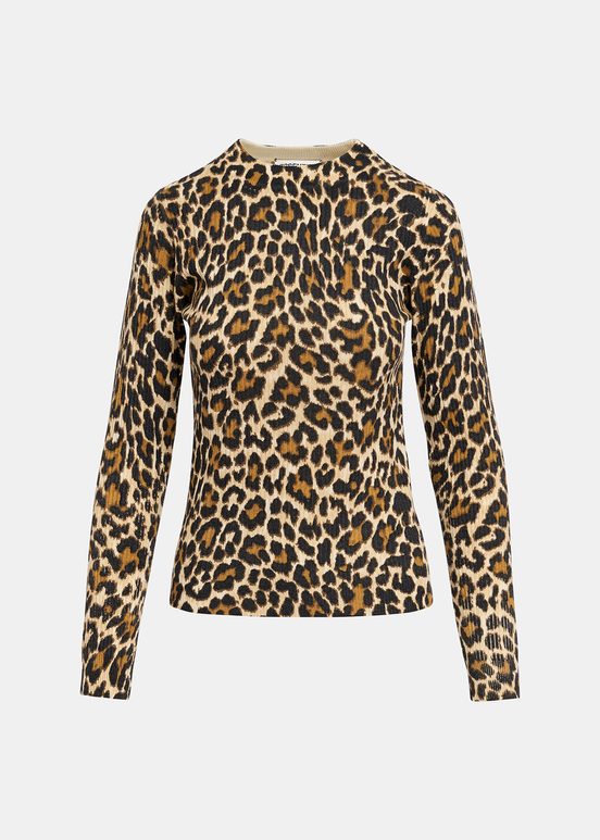 Jersey de punto con motivos de leopardo, beis 