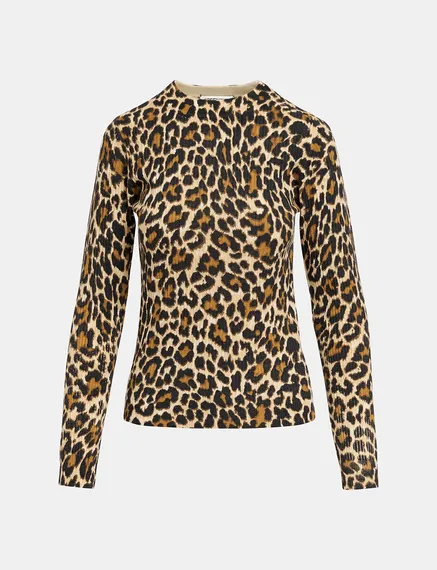 Jersey de punto con motivos de leopardo, beis 