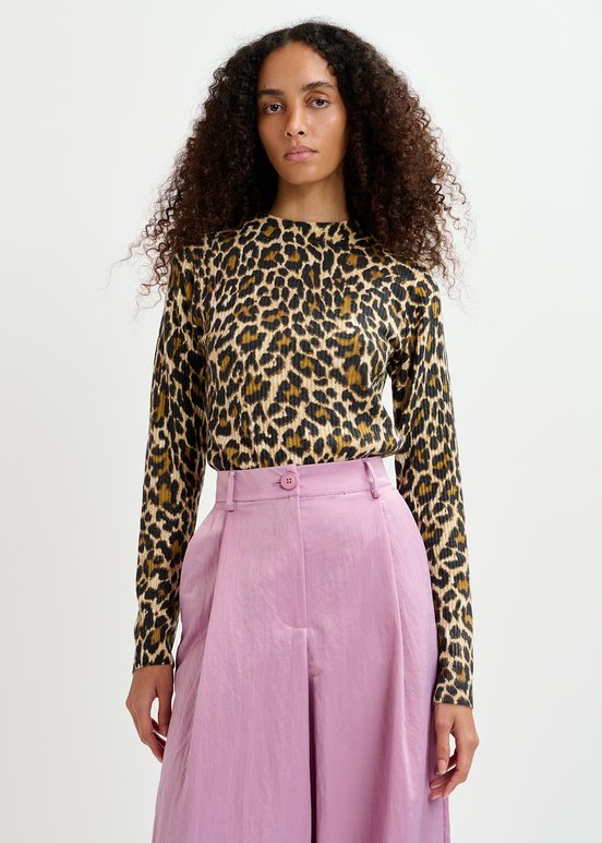 Jersey de punto con motivos de leopardo, beis 