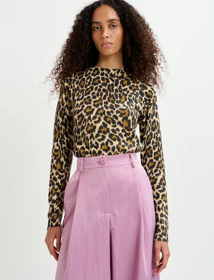 Jersey de punto con motivos de leopardo, beis 