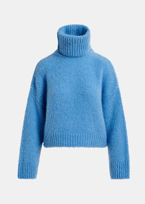 Blue turtleneck knit sweater