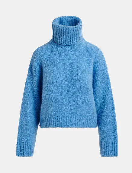 Blue turtleneck knit sweater