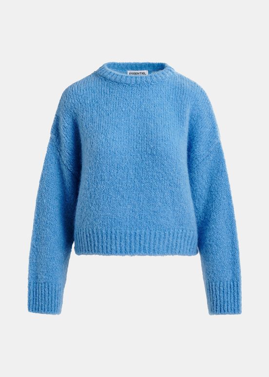 Blue turtleneck knit sweater