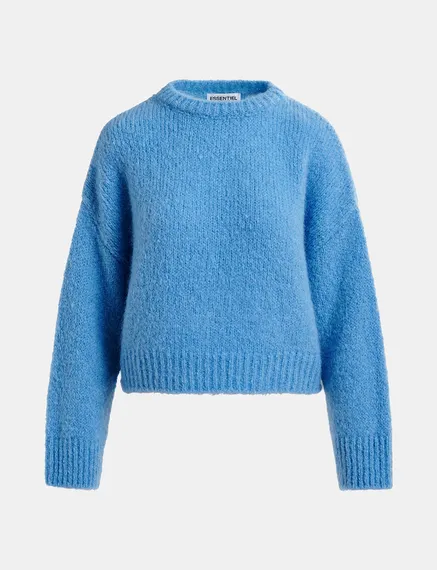 Blue turtleneck knit sweater