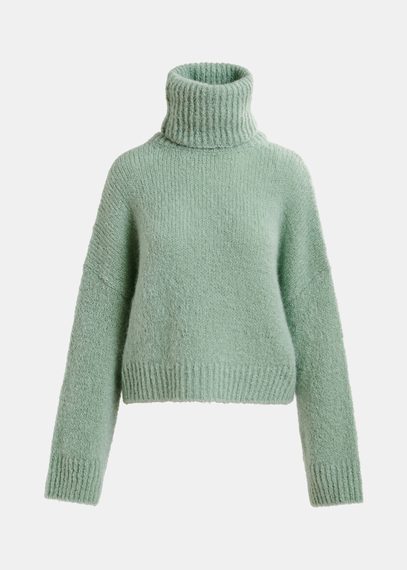 Maglione verde chiaro a collo alto 