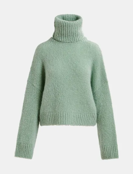 Maglione verde chiaro a collo alto 