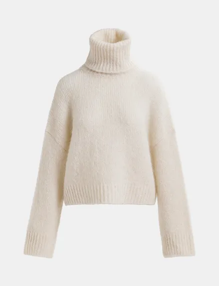 Ecru turtleneck knit sweater