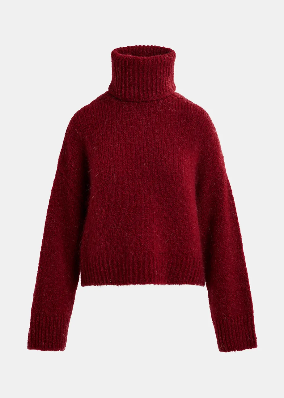 Burgundy turtleneck knit sweater