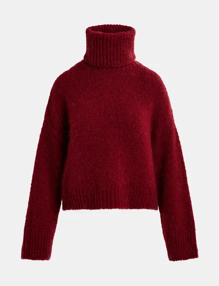 Burgundy turtleneck knit sweater