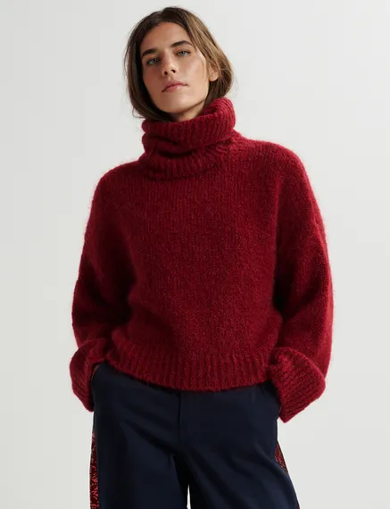 Burgundy turtleneck knit sweater