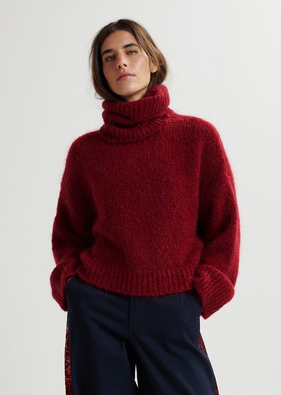 Burgundy turtleneck knit sweater