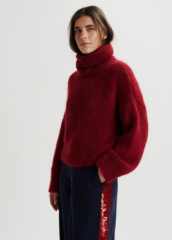 Burgundy turtleneck knit sweater