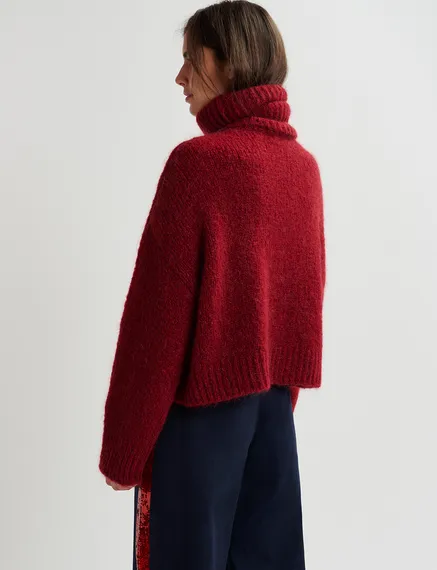 Burgundy turtleneck knit sweater