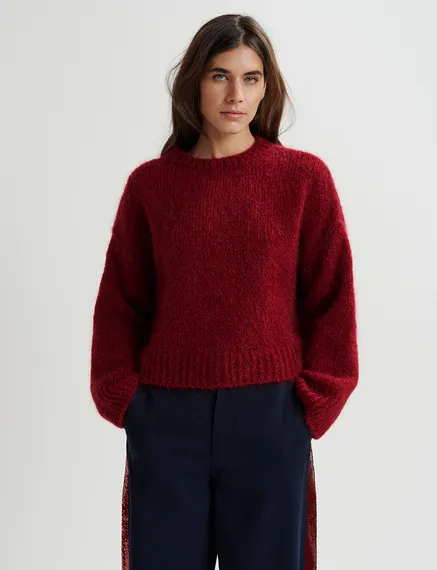 Burgundy turtleneck knit sweater