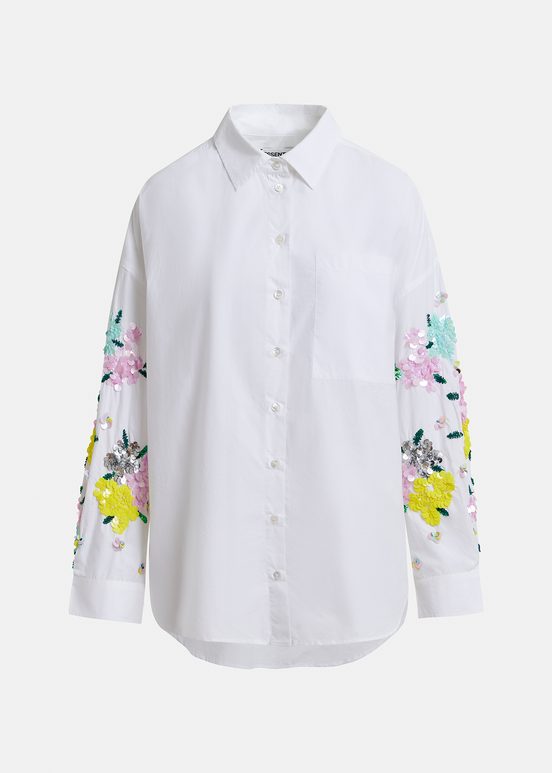 White cotton shirt with floral sequin embroideries