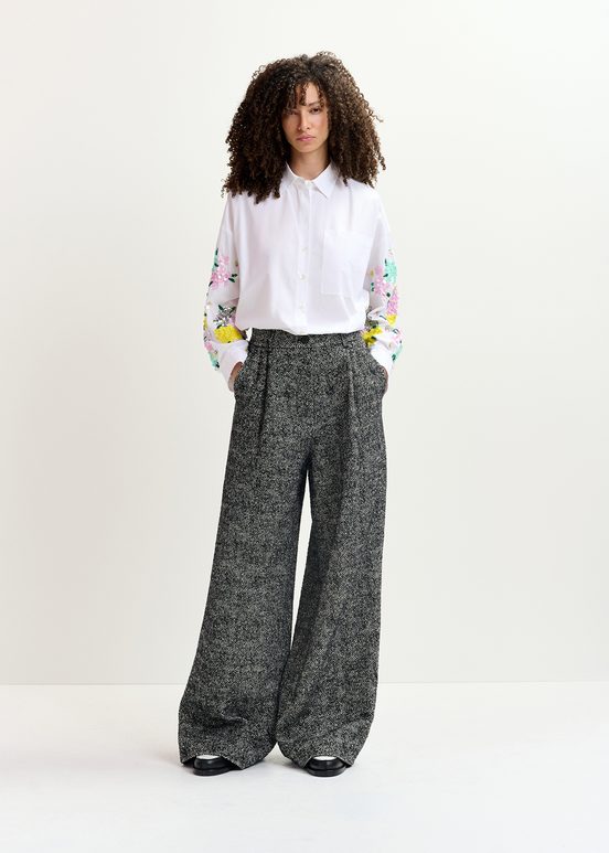 White cotton shirt with floral sequin embroideries