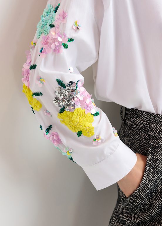 Chemise en coton blanc à fleurs en paillettes