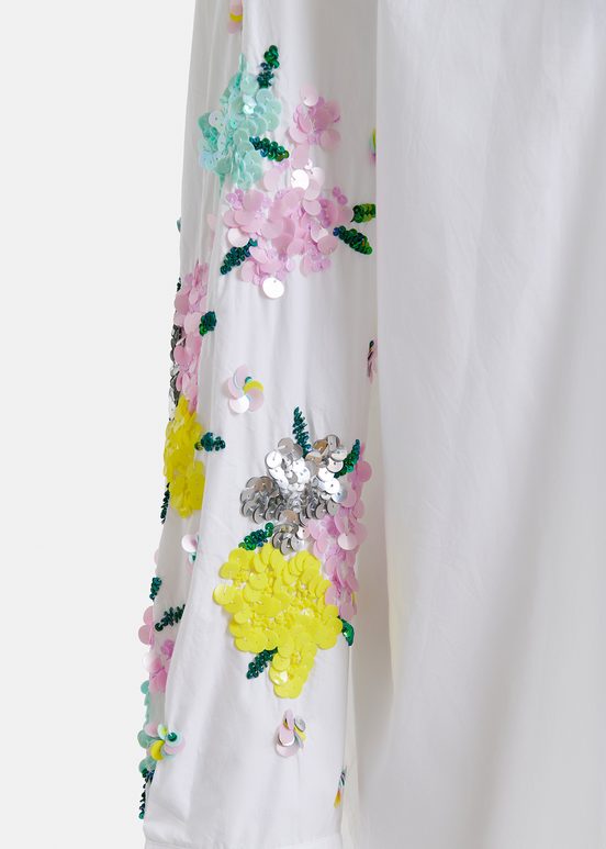 White cotton shirt with floral sequin embroideries