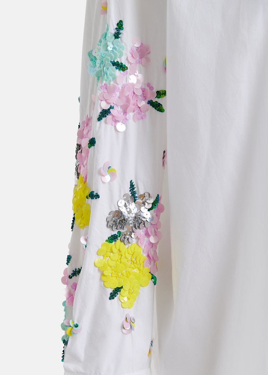 White cotton shirt with floral sequin embroideries