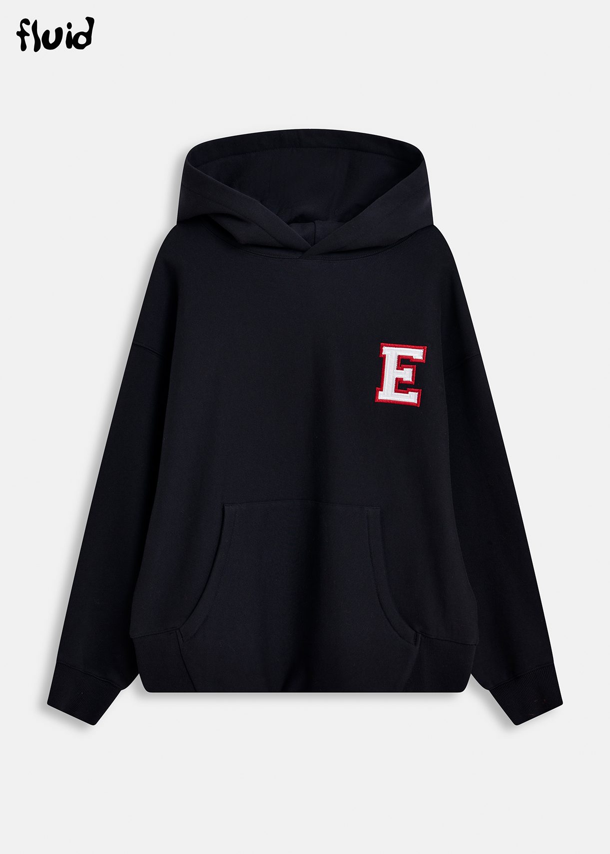 Black cotton hoodie with embroidered patches