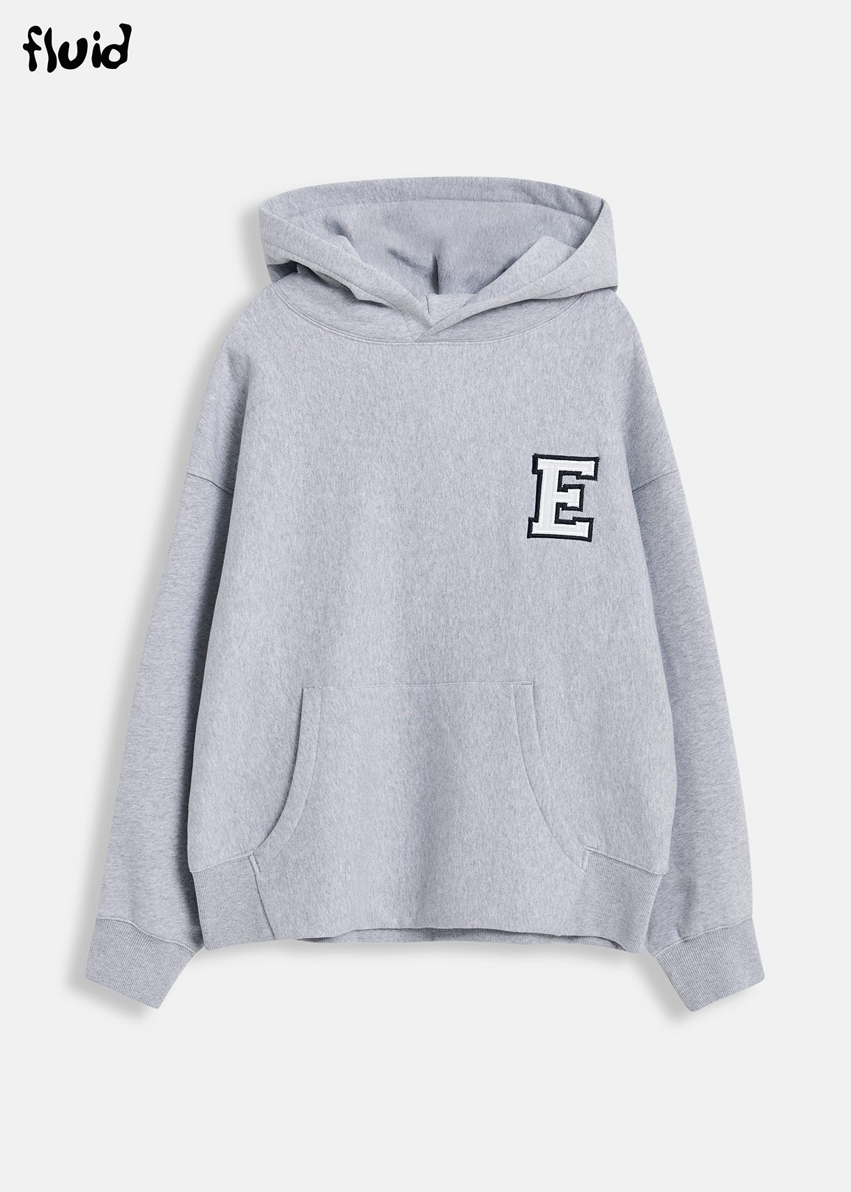 Grey cotton hoodie with embroidered patches