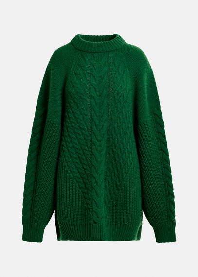 Maglione oversize verde scuro lavorato a treccia