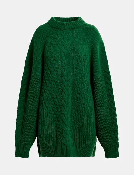 Maglione oversize verde scuro lavorato a treccia