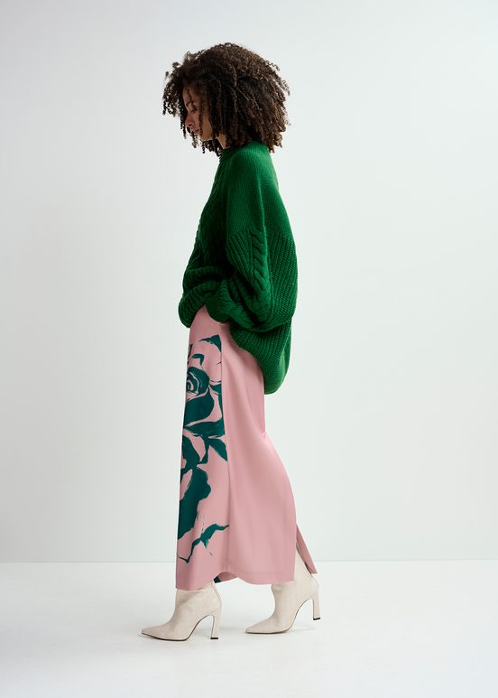 Pull oversize en torsades vert foncé