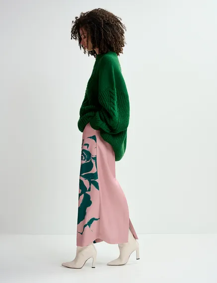 Pull oversize en torsades vert foncé