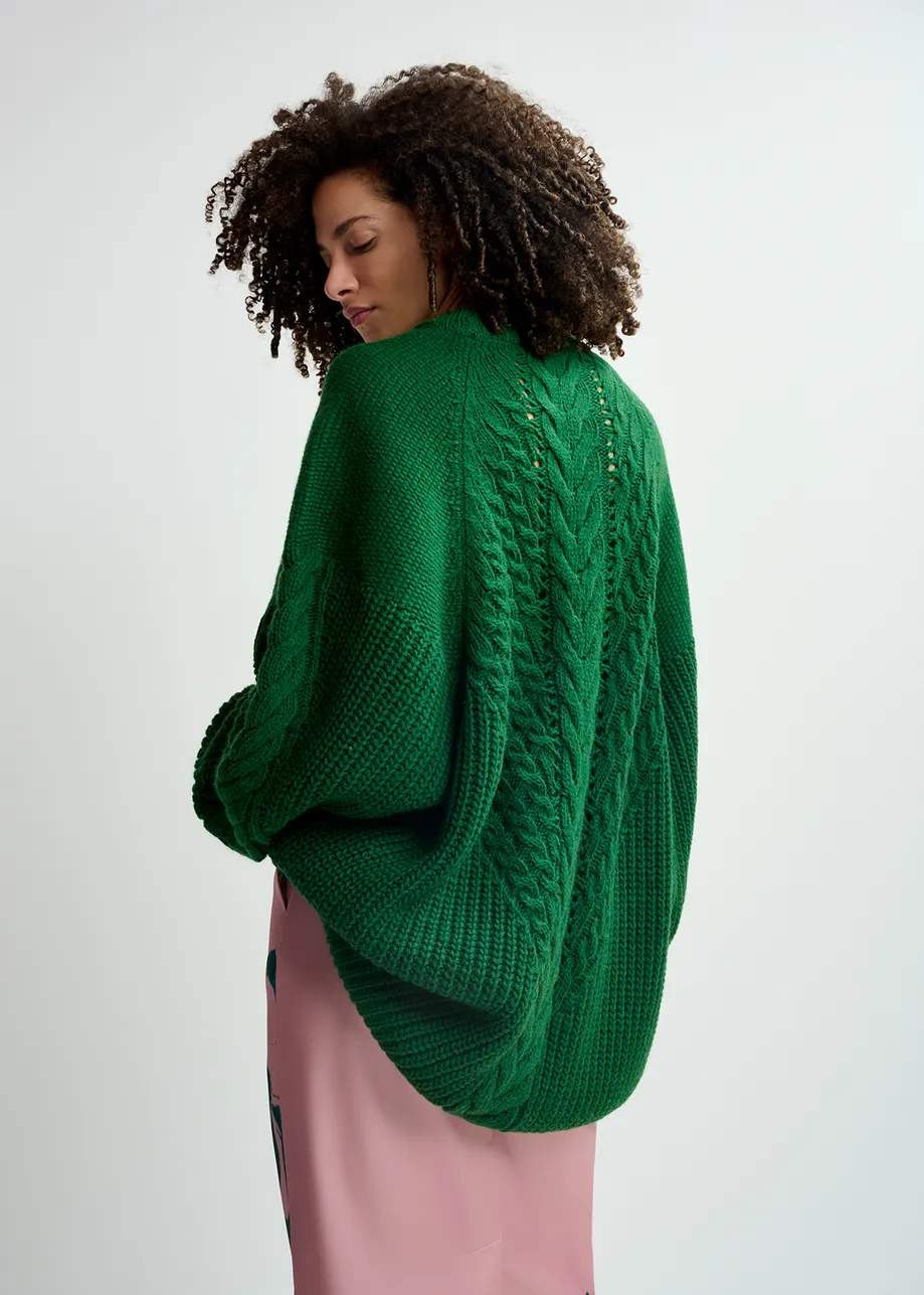 Maglione oversize verde scuro lavorato a treccia