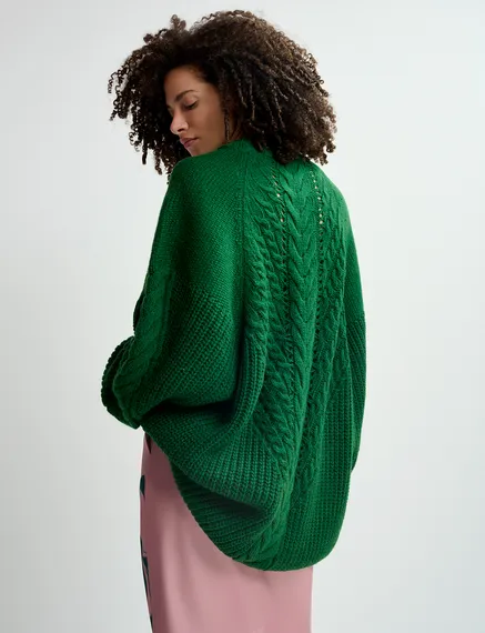 Maglione oversize verde scuro lavorato a treccia