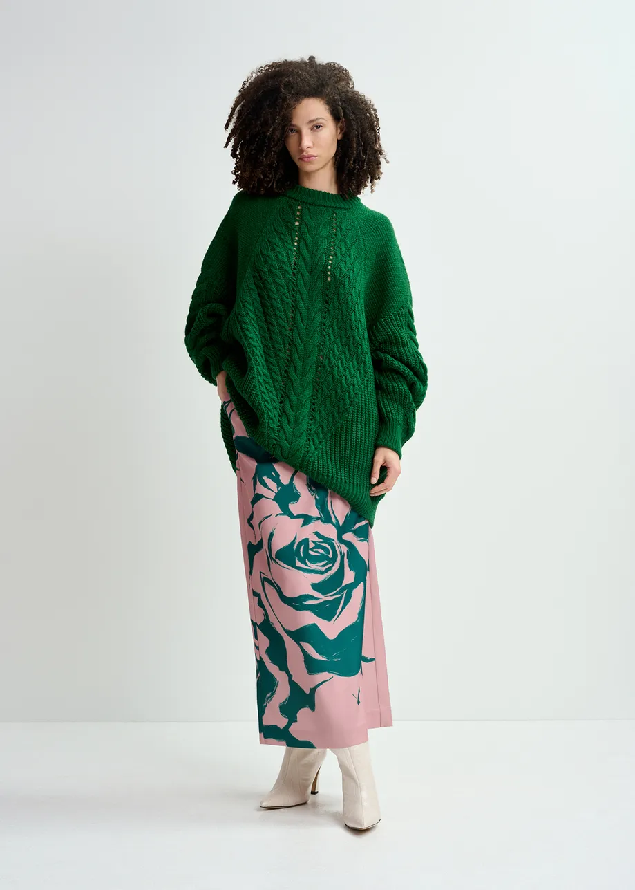 Maglione oversize verde scuro lavorato a treccia