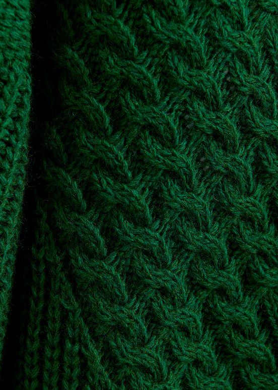 Dunkelgrüner Oversized Strickpullover mit Zopfmuster